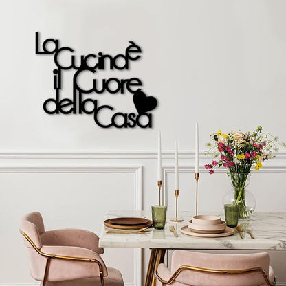 home decorazione  Scritta frase in legno da appendere La cucina è il cuore della casa, Decorazione  60x40 cmMurale da appendere alla parete ideale per la per cucina, Black