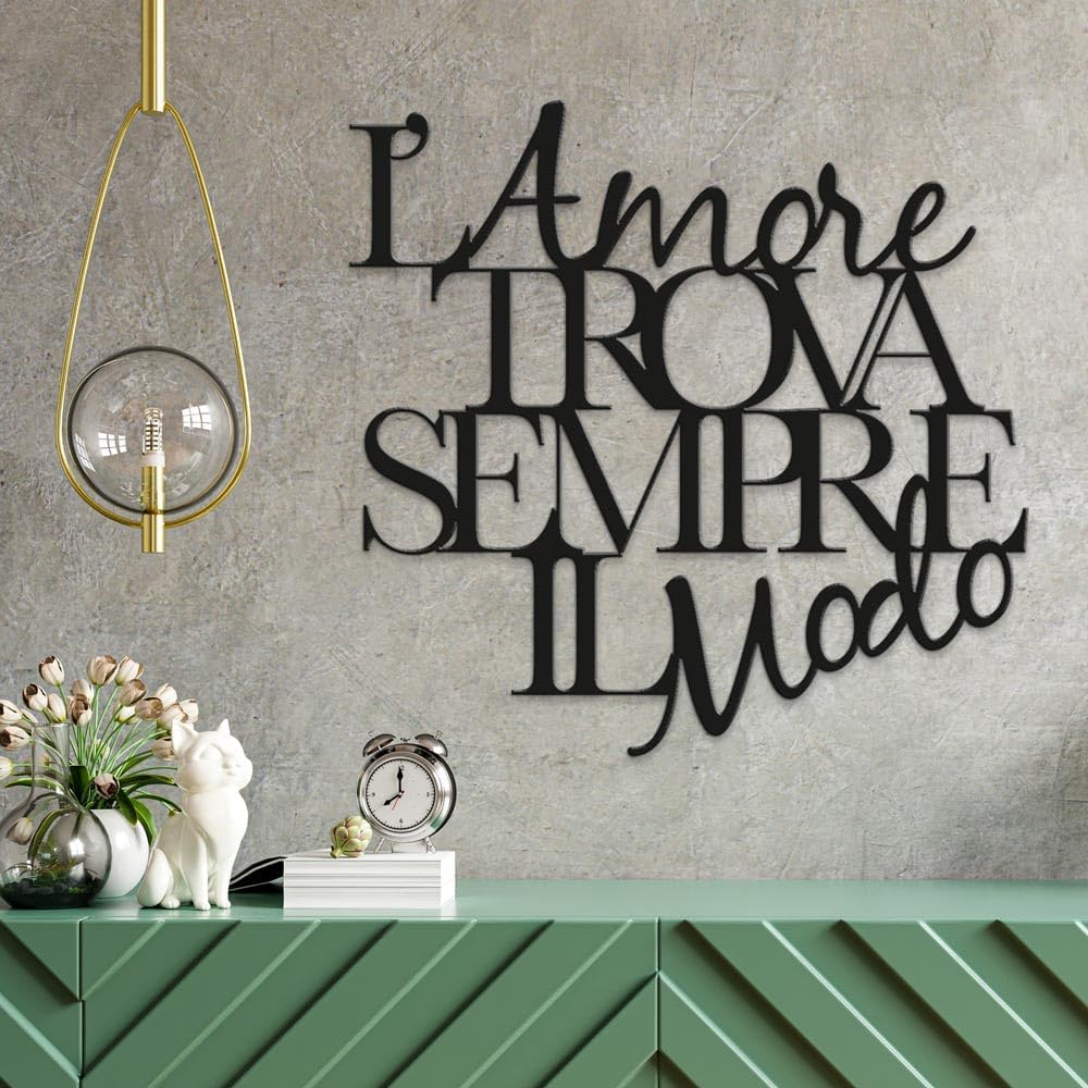 Scritta in Legno da appendere l'Amore trova sempre il Modo, Decorazione murale in Legno d'amore per la casa, soggiorno, camera - Design Declea